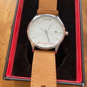 MVMT Men's Tan Leather Silver Tone Steel White Dial Watch
